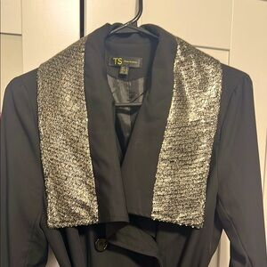 Black Trench Coat with light Gold Sequin Accents